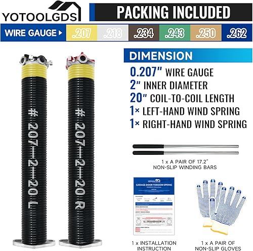 Miniatura 22 de Par de resortes de torsión para puerta de garaje de 2 pulgadas con barras de bobinado antideslizantes y guantes, electroforesis de alta precisión