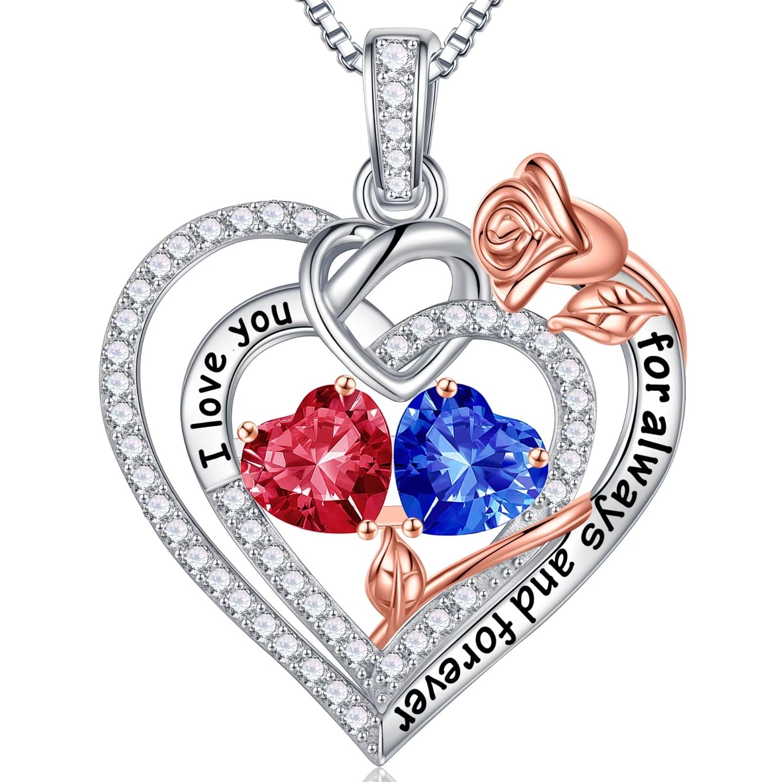 Iefil Valentines Day Gifts for Her Wife - 925 Sterling Silver Double Birthstone Necklace, Anniversary Birthday Gifts for Women, Jewelry Gift for Wife