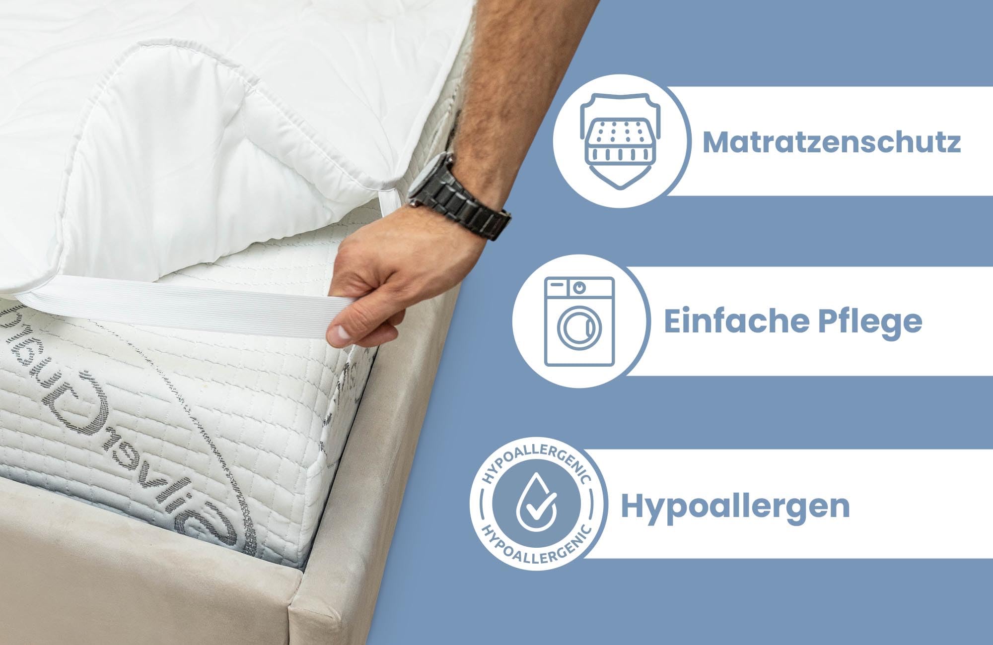 Matratzenschoner 200x220cm - Gesteppte Matratzenauflage mit 4 Eckgummis – Atmungsaktiv & Waschbar Unterbett Matratzen Topper Schutz für Bett und Boxspringbett 200x220 cm