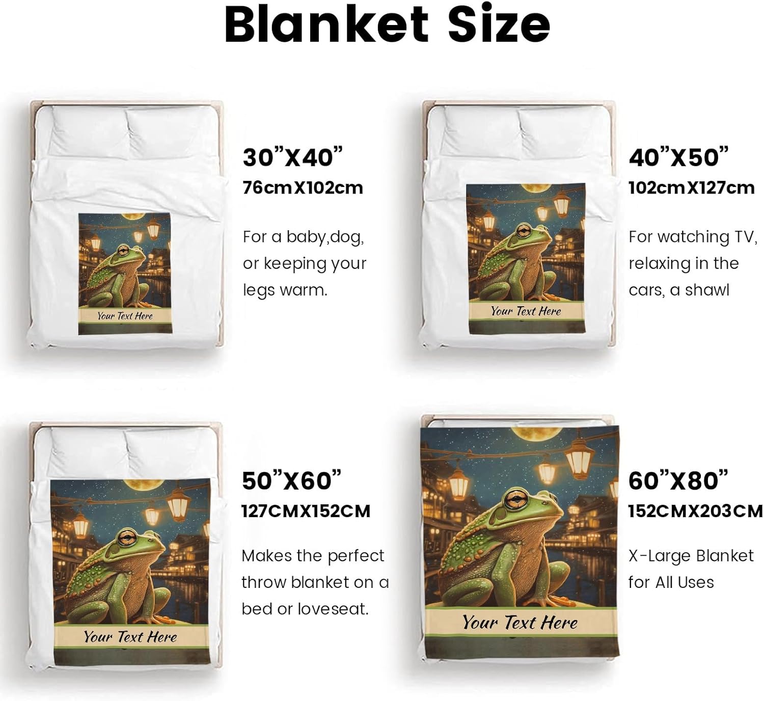 Customized Frog Blanket, Ultra Soft Micro Custom Flannel Blanket for Bed Couch Living Room(Adult), 60 x 80 Inches