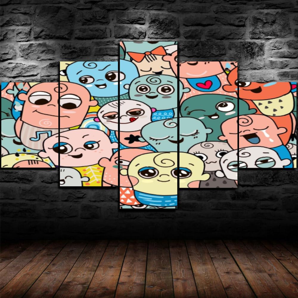 RAPSANI 5 piezas impresiones en lienzo garabato de dibujos animados 5 Piezas Cuadro sobre Lienzo,cuadro en lienzo 5 piezas,Pintura Decoración 5 Piezas,bebé HD Mural Moderno Decor Hogareña,200x100cm