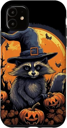 Funda para disfraz de Halloween con sombrero de bruja de mapache para iPhone 11 disponible en Yaxa Colombia