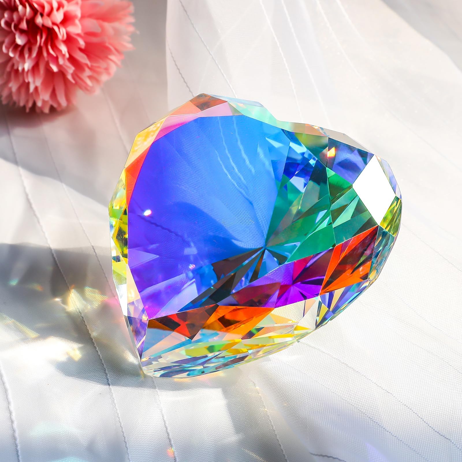 90 mm Kristalldiamant-Briefbeschwerer, herzförmige Glassteine, große künstliche Diamanten, Papierbeschwerer für Frauen, Schreibtisch, Hochzeit, Tafelaufsatz, AB-beschichtet