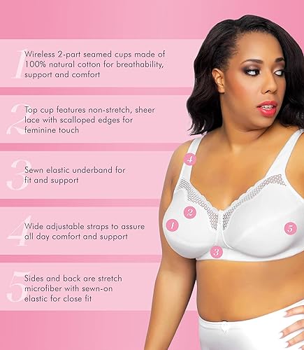 Miniatura 5 de Exquisite Form 5100535 Fully Cotton Soft Cup Wireless Full-Coverage Bra with Back Closure & Lace