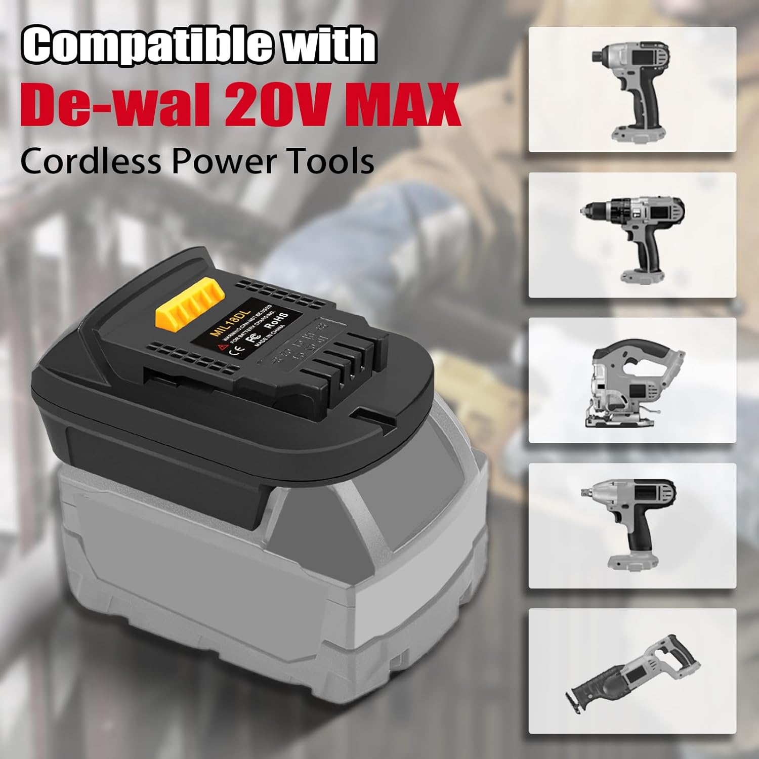 Adapter MIL18DL for Milwaukee 18V Battery to for Dewalt 20V Tools, Convert for M18 Battery to for Dewalt 20V Tool Use - Image 5