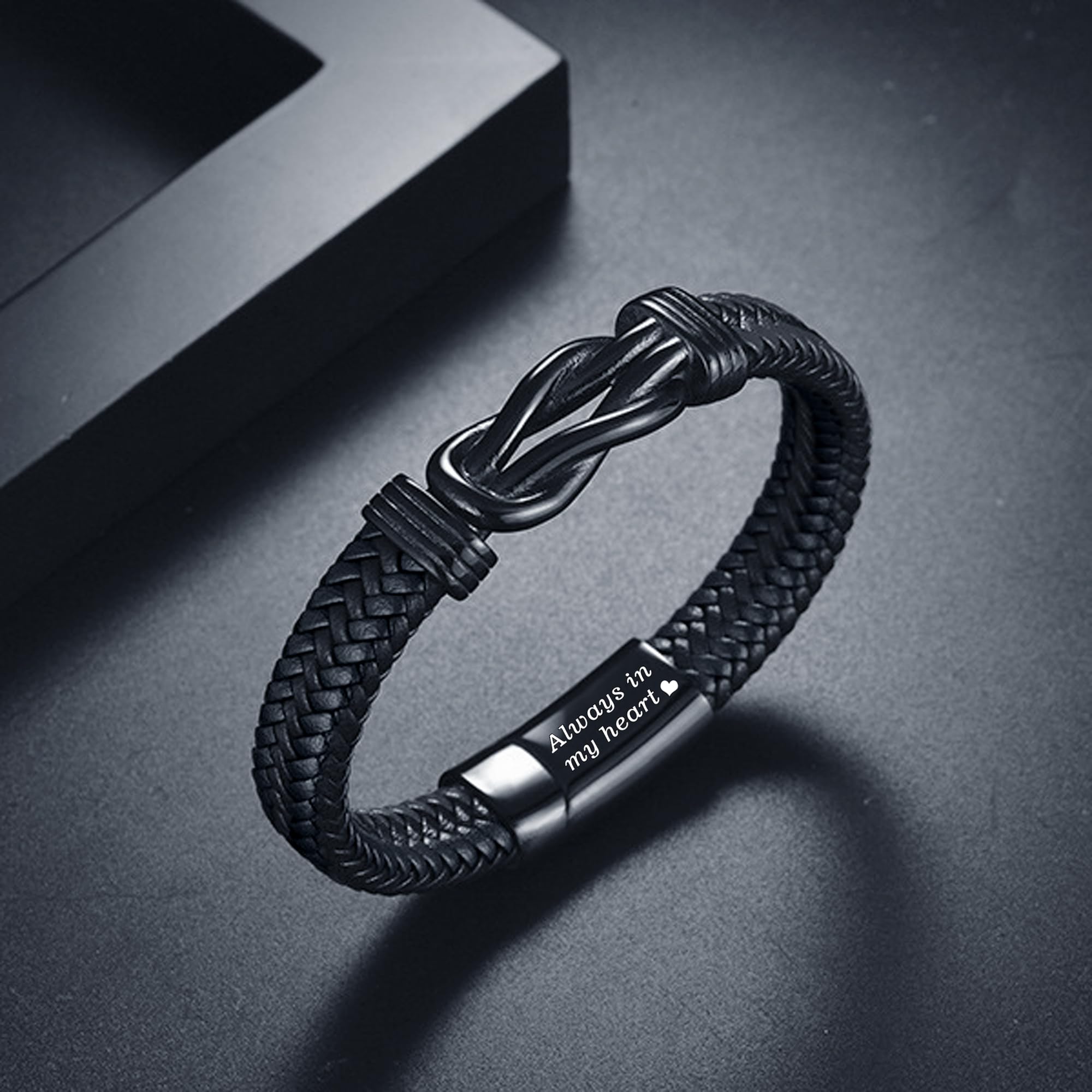 Pulsera de urna para cenizas humanas, pulsera de cuero con nudo de cremación, pulsera de acero inoxidable para recuerdo, joyería para hombres, Acero inoxidable, No es una piedra preciosa 4