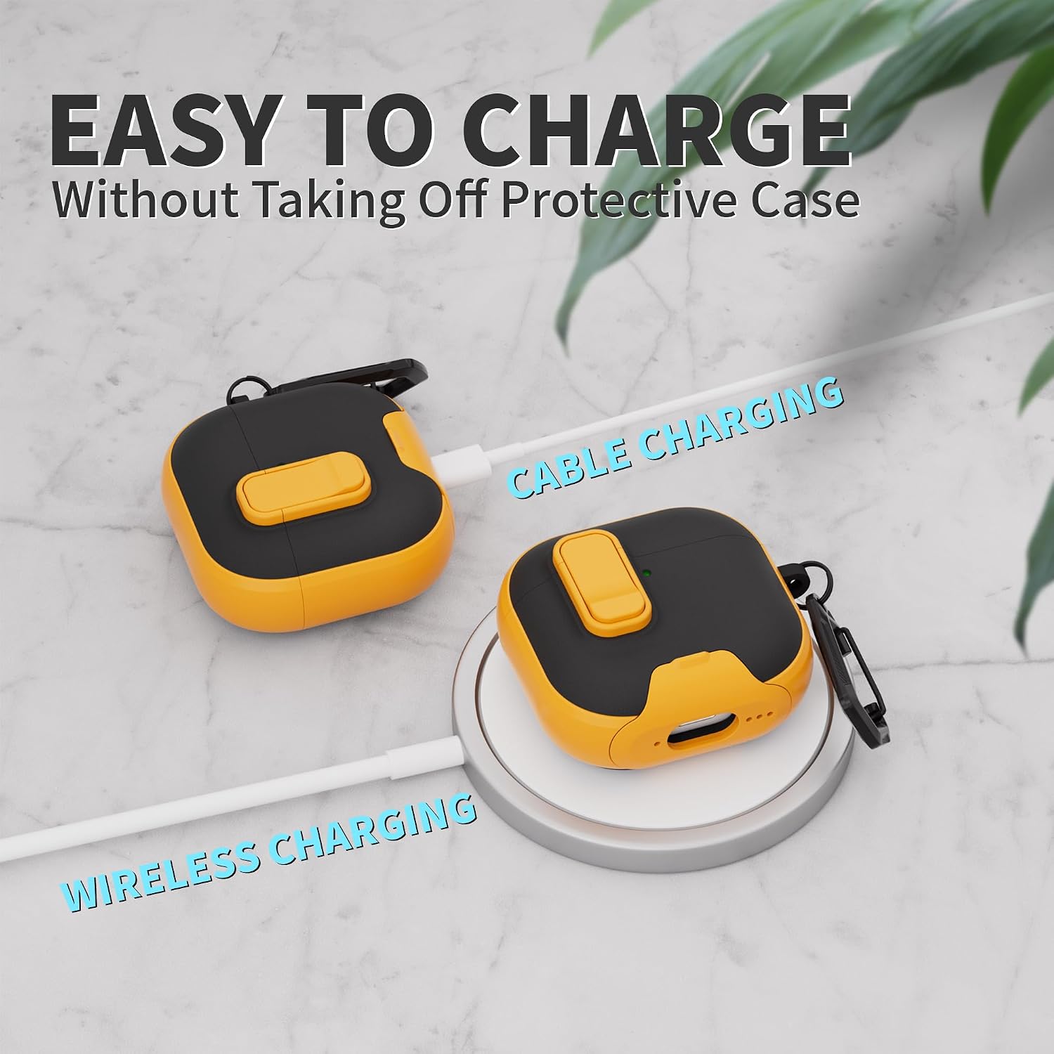for AirPods 4 Case with Lock,TPU Leather Texture Protective Durability Anti-Lost & Shockproof Protective Cover Accessories with Cleaning Kit in Keychain for Apple iPod 4 Generation (Yellow/Black) image 4