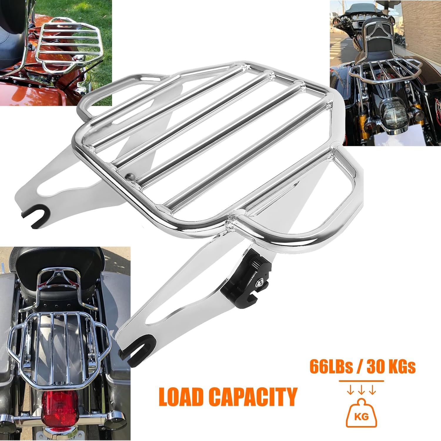 Chrome Detachable Luggage Rack 2-Up Mounting Rack Fit for Harley Touring Road King Street Electra Glide 2009-2025 2021 2020 2019 2018 2017 2016 2015 2014 2013 2012 2011 2022 2023 2024