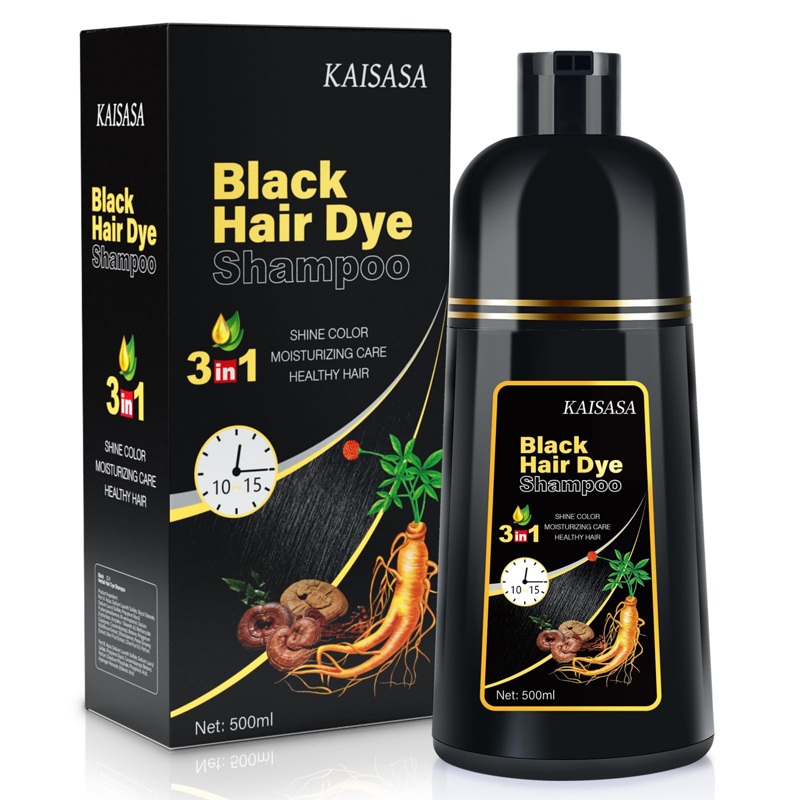 IIIMEIDU Hair Dye Shampoo for Gray Hair Coverage, 3 in 1 Natural Black Dye for Women Men, 500ml