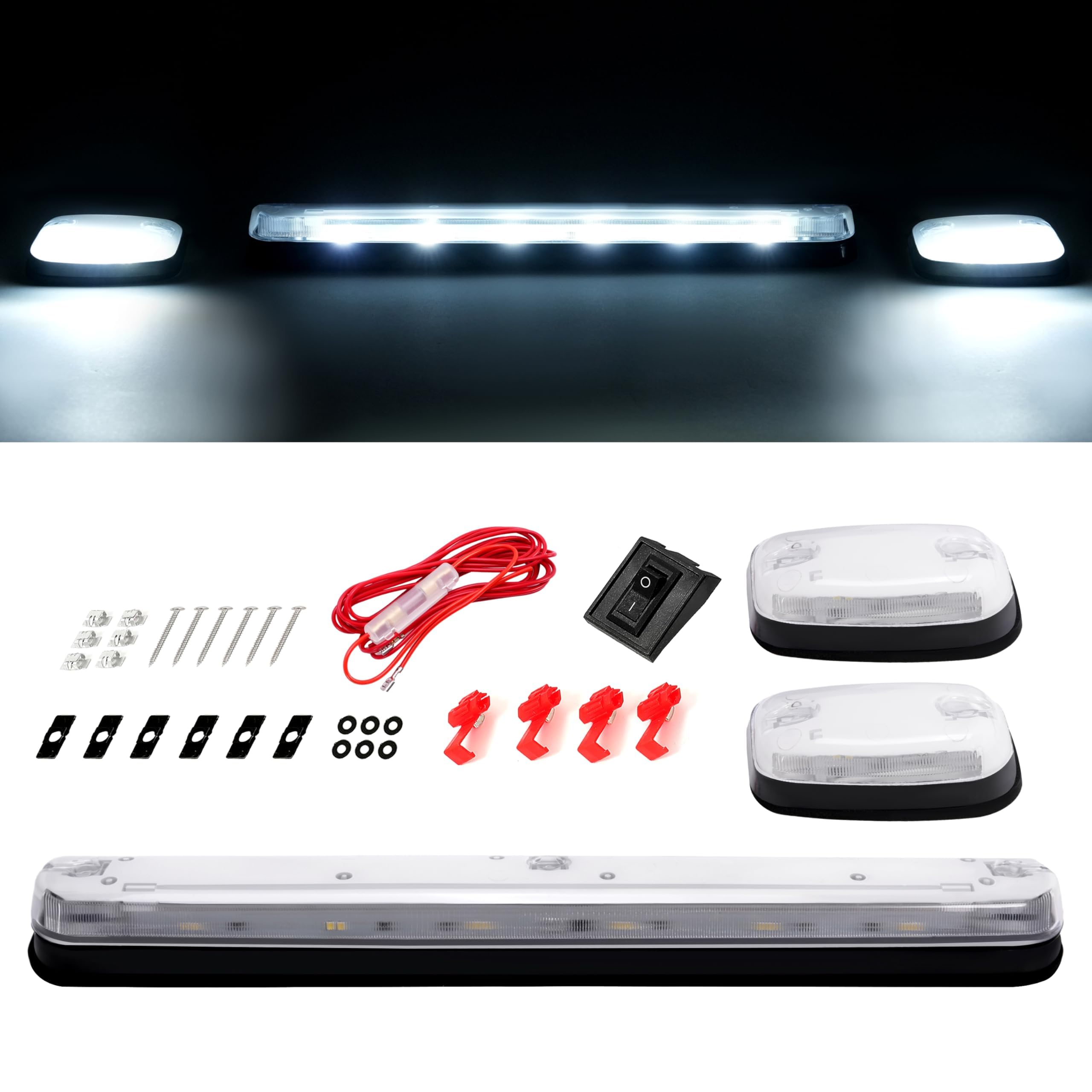 KUAFU LED Roof Marker Lights Compatible with 2007-2021 Chevy Silverado & GMC Sierra 2500HD 3500HD Cab Running Light - Clear Lens
