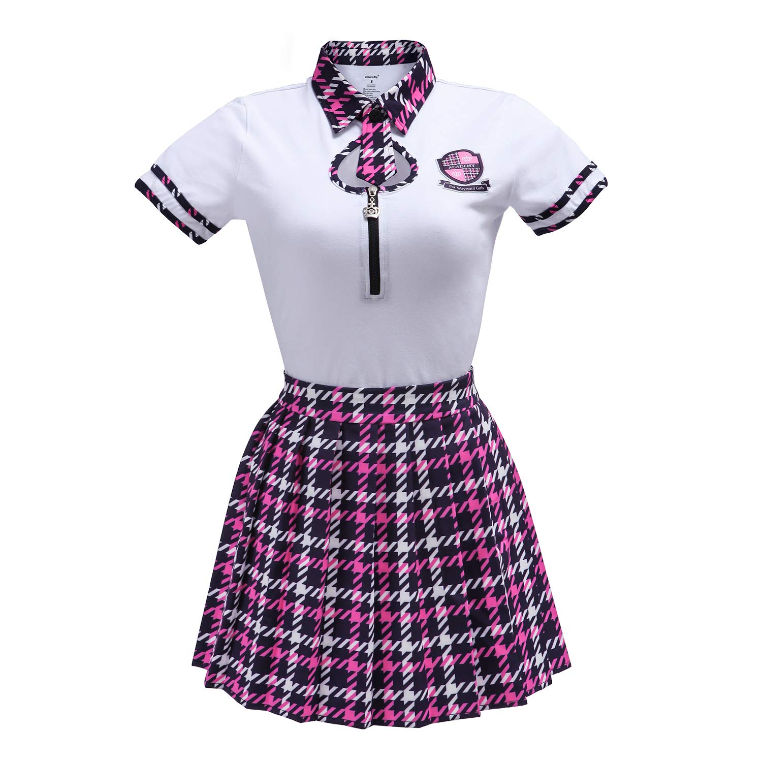 LittleForBig Dorośli Baby miłośnik pieluszek (ABDL) zatrzas w komkroku jednoczęściowy śpioszki-Mundur szkolny Wayward Girls
