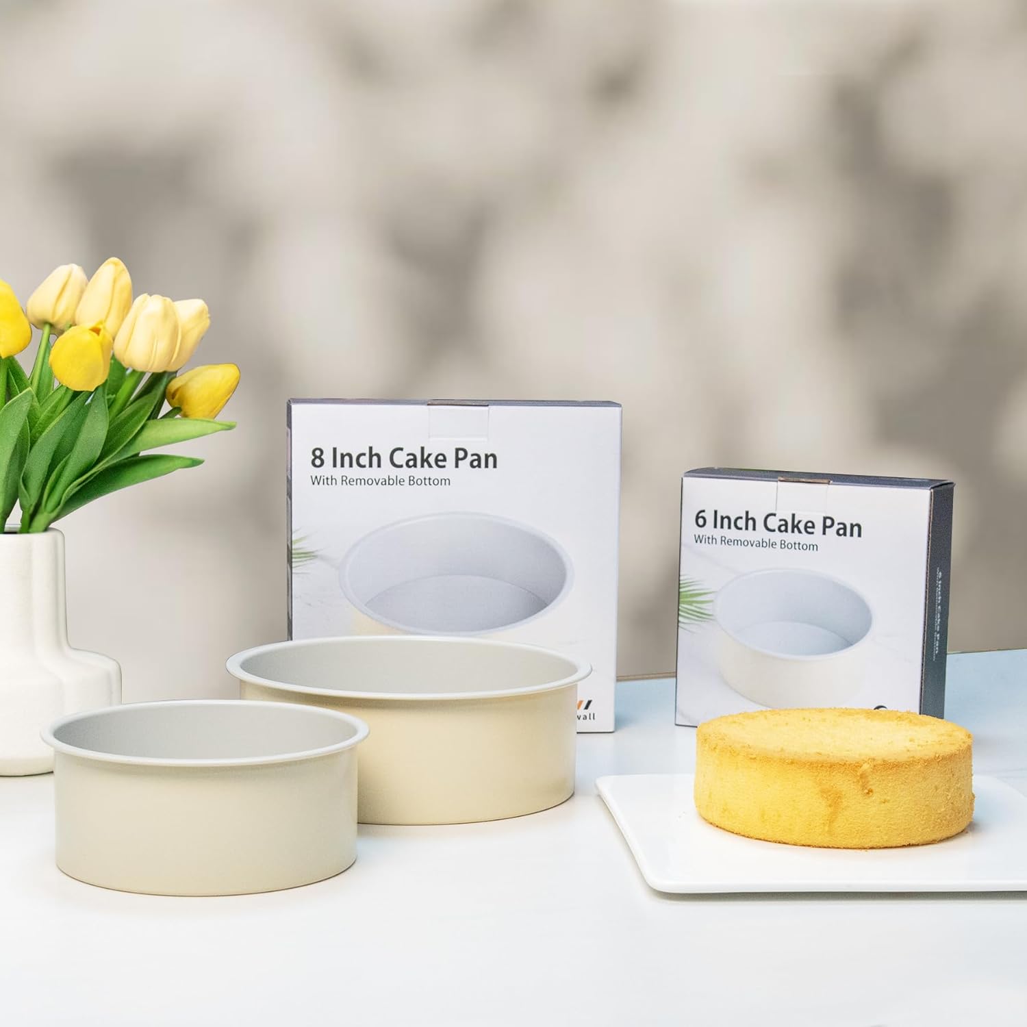 Guowall 6 inch Cake Pan with Removable Bottom Carbon Steel Round Shaped Cheesecake Tin Nonstick Chiffon Cake Mould for Baking - Cream Color - Image 8