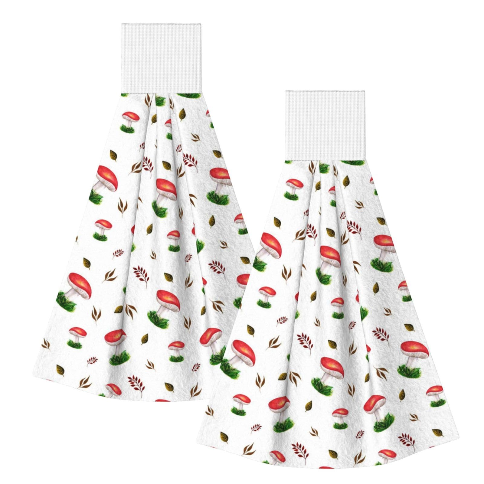 DOPKLNA Autumn Red Mushrooms, 2 Pcs Hanging Coral Fiber Hand Towels for Bathroom, Absorbent Kitchen Towels