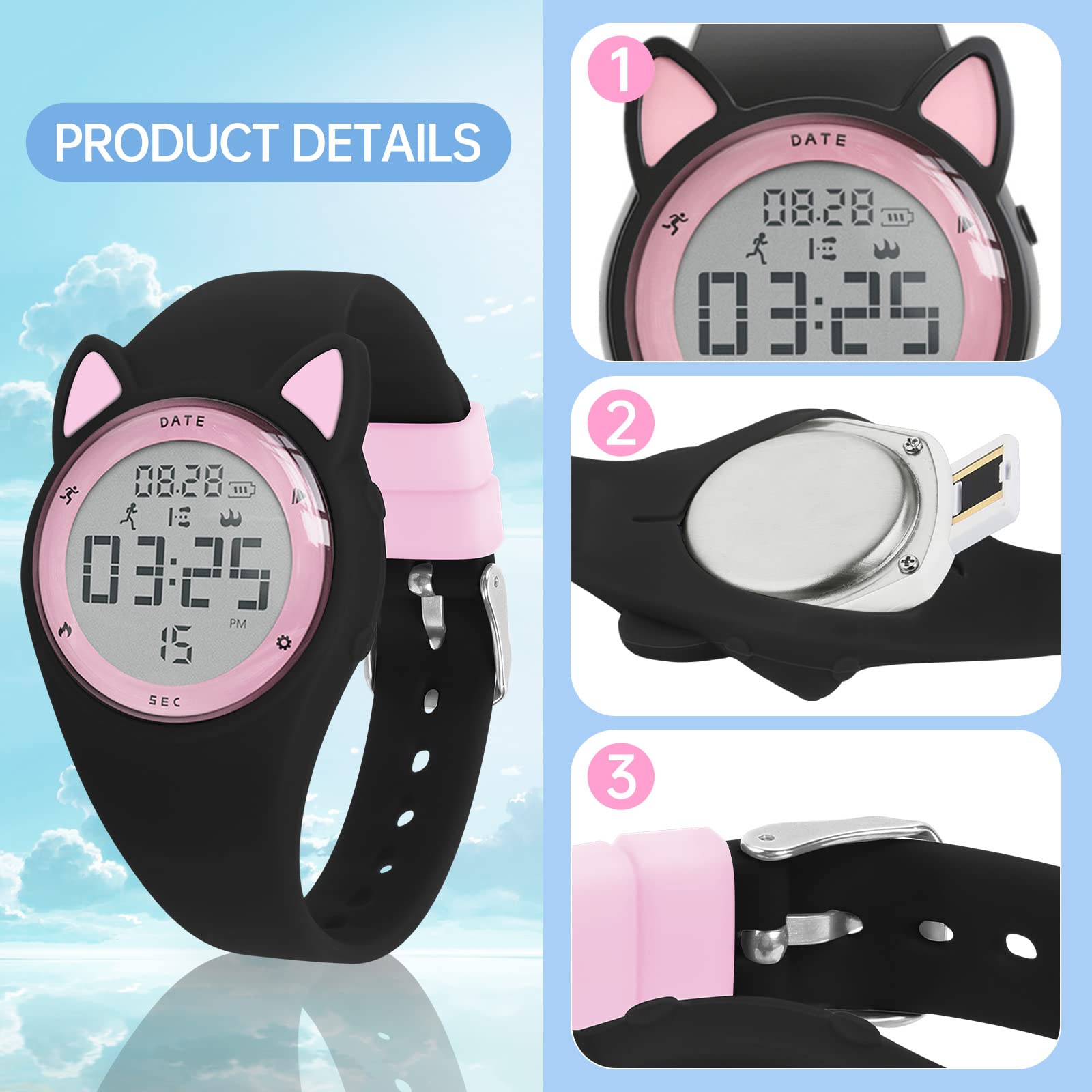 Montre Enfant Numérique Enfant avec Chronomètre, Eclairage, Alarme, Date, Podomètres Marche, Surveillance du Sommeil Montre pour Enfants Sport pour 10 Ans Fille Garçon