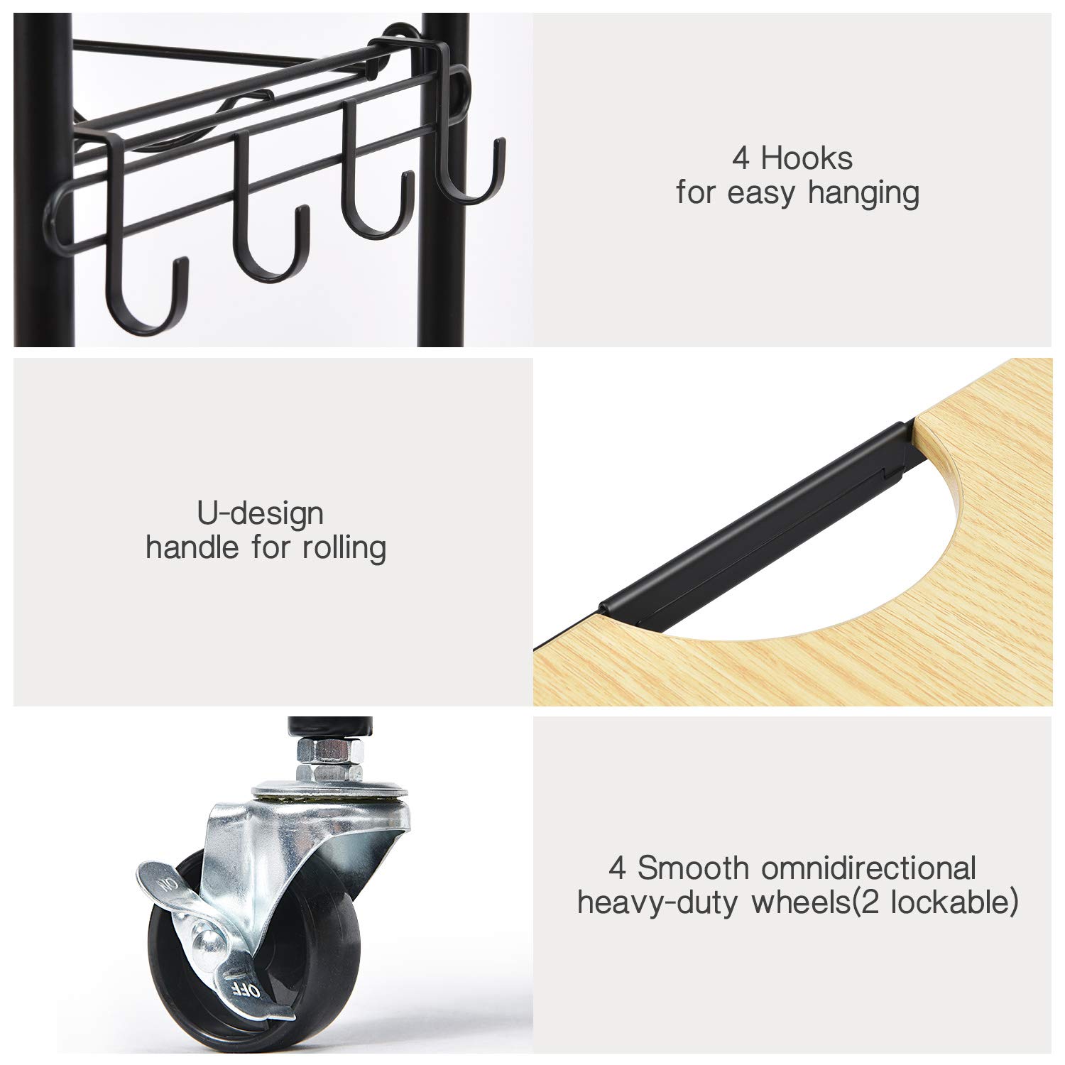 KINGRACK Kitchen Island Storage Trolley with Wine Rack,Serving Trolleys with Utility Wood