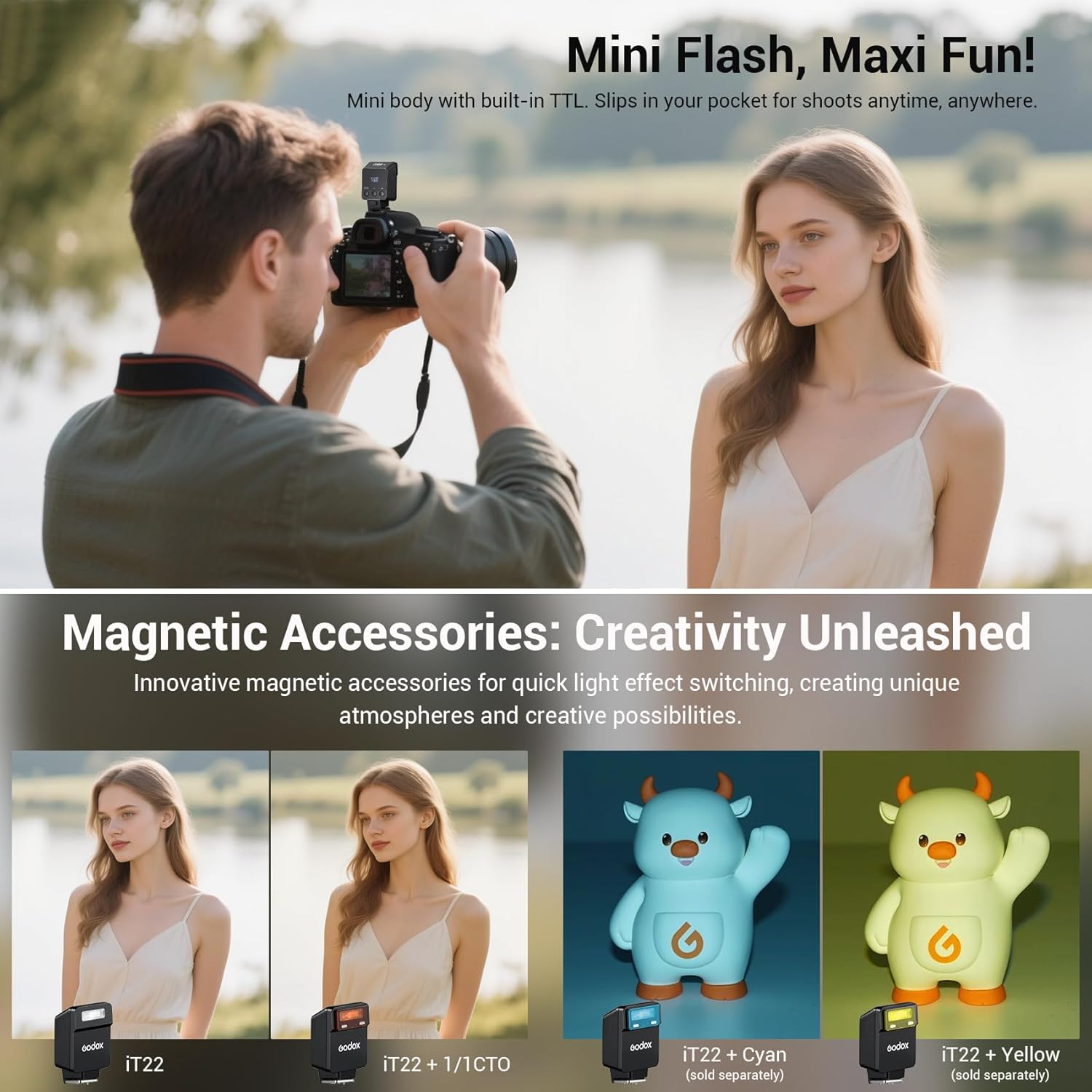 Godox iT22-C TTL Hot Shoe Flash for Canon Cameras, 2.4G Wireless On-Camera Speedlite with LCD Screen, Compatible with Godox X System, 1.5s Quick Recycling