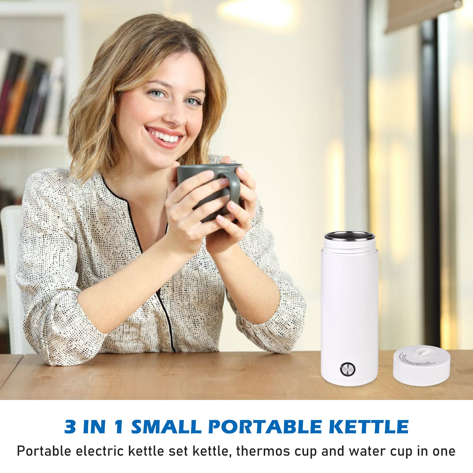 Vegena Petite bouilloire électrique portable - 400 ml - Mini bouilloire électrique avec arrêt automatique - 5 min d’ébullition rapide pour thé, lait, café - Blanc