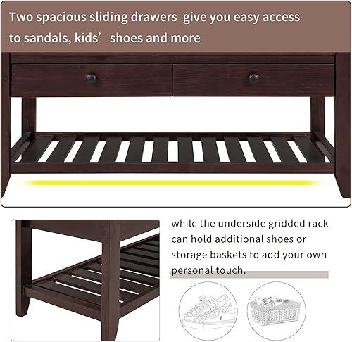 Miniatura 24 de P PURLOVE Zapatero con asiento y cajones acolchados, zapatero de entrada para puerta delantera, pasillo, sala de estar Gris desteñido,Azul marino