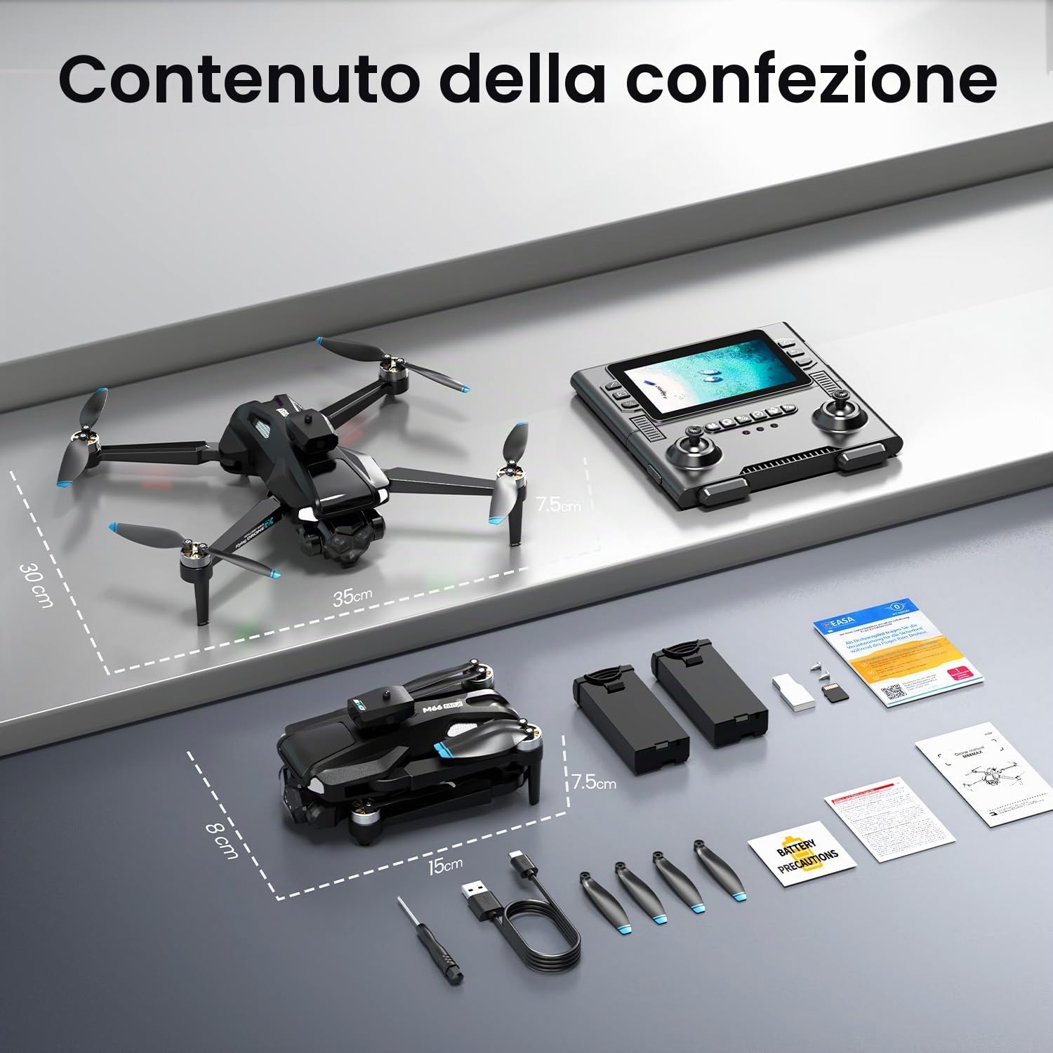M66 Drone Con Telecomando HD Pieghevole Da 4,3″, Fotocamera 1080P, Evitamento Ostacoli, Flusso Ottico, Motore Brushless, Fino A 40 Min Di Volo, Facile Da Pilotare Per Principianti