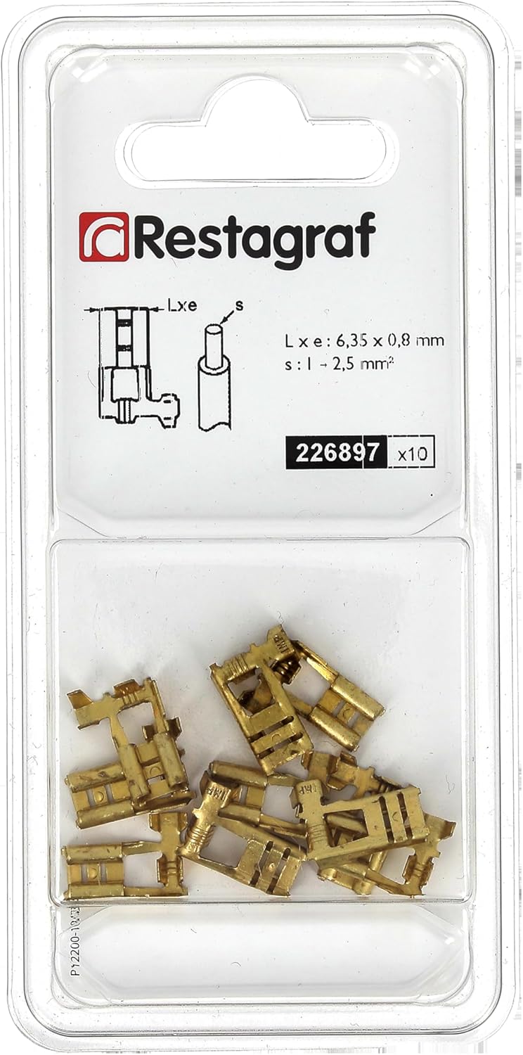 Restagraf Pack of 10 Female Bare Flag Terminals - 6.35 mm x 0.8 mm - 1 to 2.5 mm2