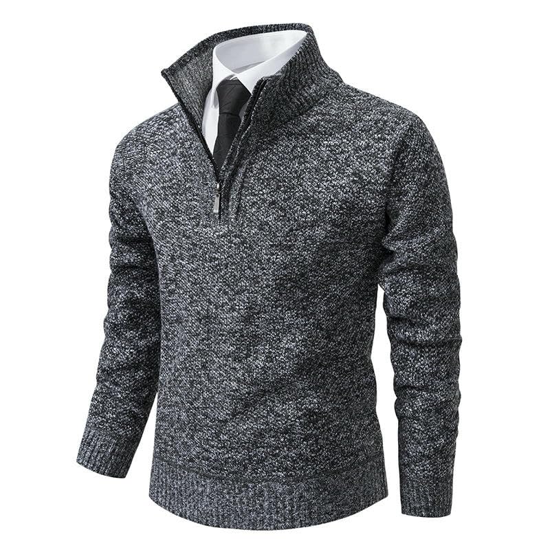 Men's Autumn Winter Plush Thickened Slim Fit Stand Collar Zipper Pullover Knit Sweater2