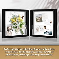 Vista 4 de Muzilife Marco de Fotos Tipo Shadow Box de 10x10 para Exhibición en Pared y Mesa - Estuche de Exhibición Rústico de Madera Profunda y Vidrio Listo