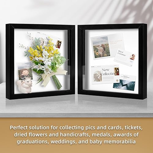 Miniatura 4 de Muzilife Marco de Fotos Tipo Shadow Box de 10x10 para Exhibición en Pared y Mesa - Estuche de Exhibición Rústico de Madera Profunda y Vidrio Listo