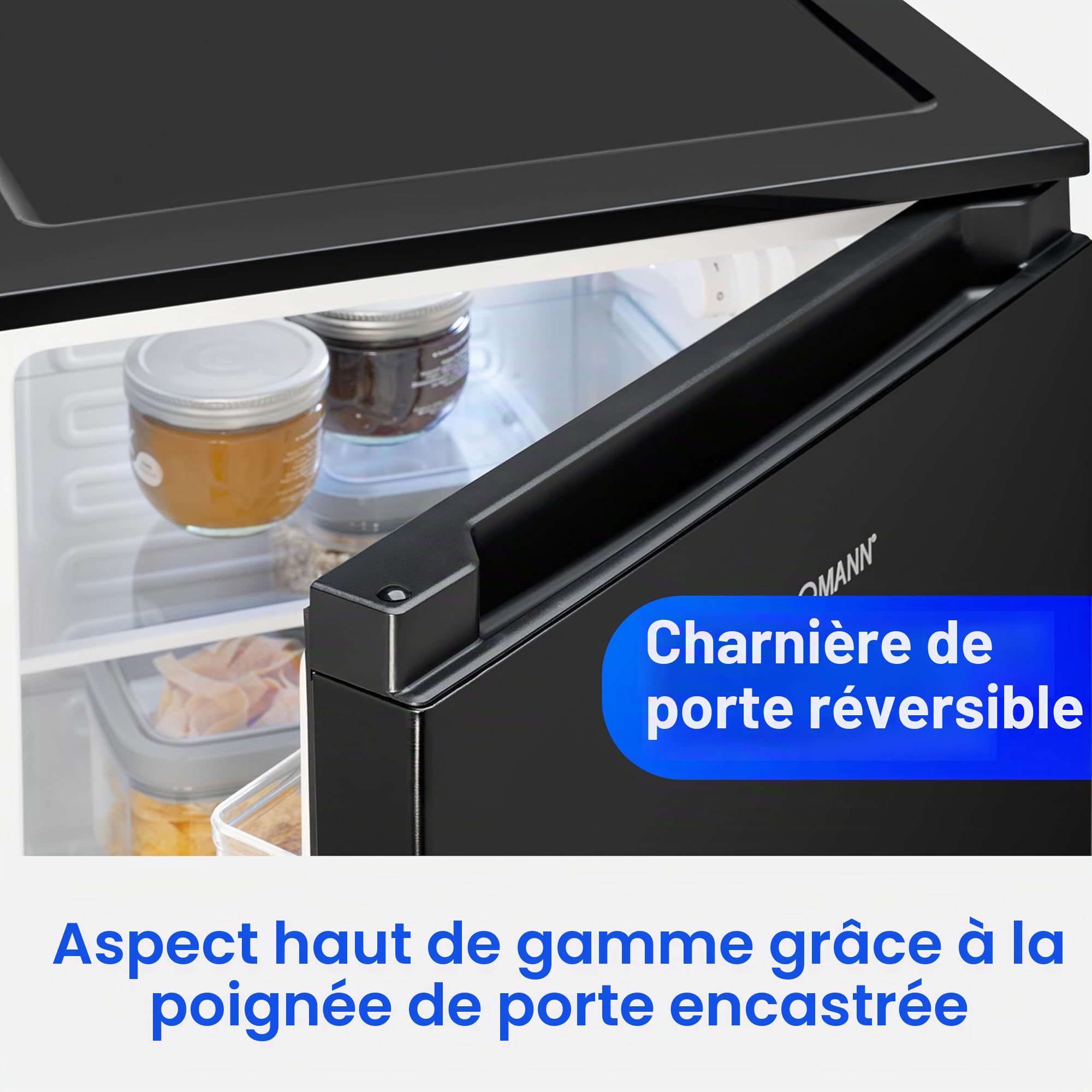 Bomann Réfrigérateur sans compartiment congélateur | 87 L | économe en énergie et compact | 0 °C-8 °C, réglage en continu | 3 clayettes et bac à légumes | Réfrigérateur standard | VS 7255 noir