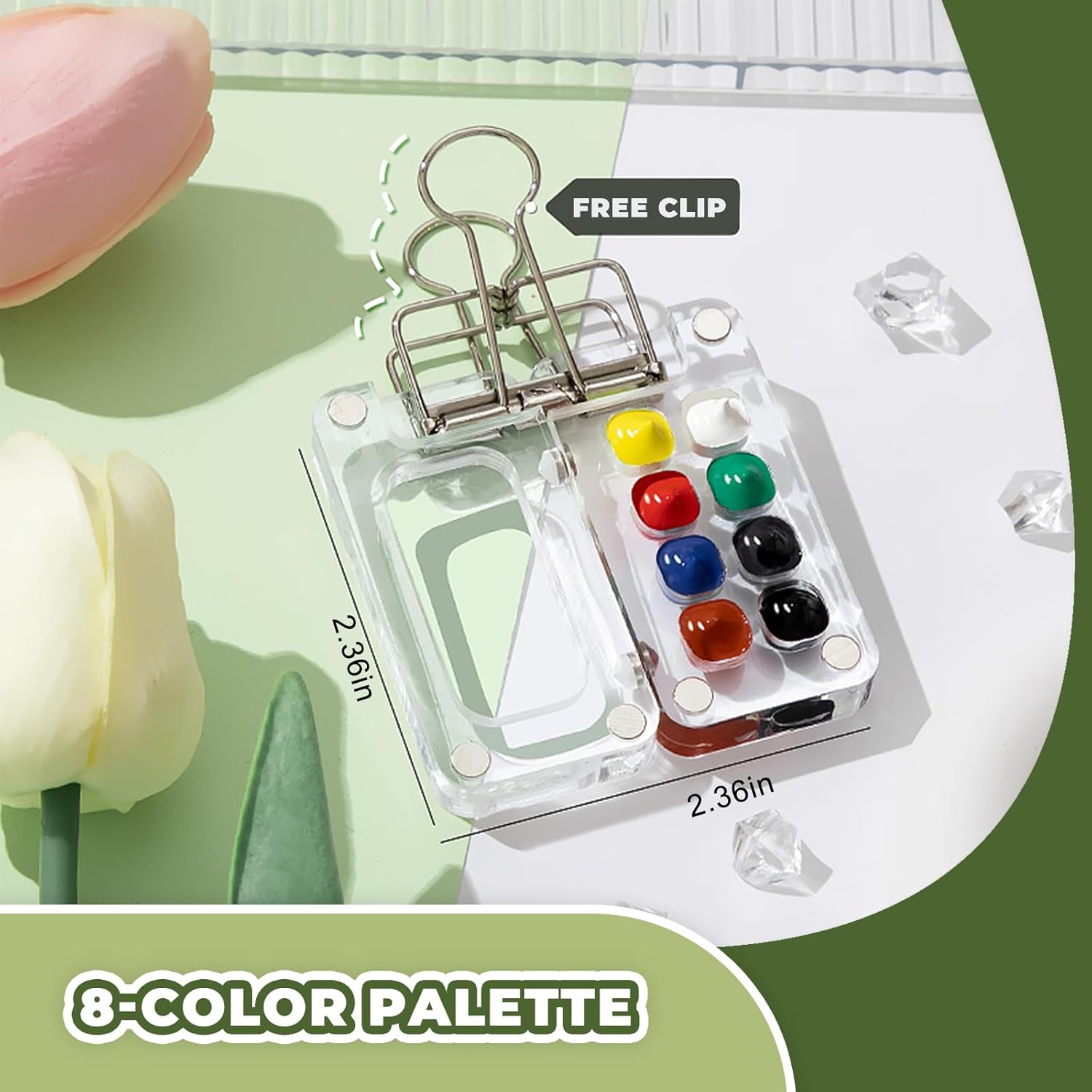 Mini Portable Watercolor Palette Set-Grid Paint Box with Binder Clips Include 12 Colors Paint - Brush*3 and Picture Album Art Materials Coloring Markers for Travel, Creative Drawing Kit for Beginners and Art Enthusiasts((Blue Wood-S)