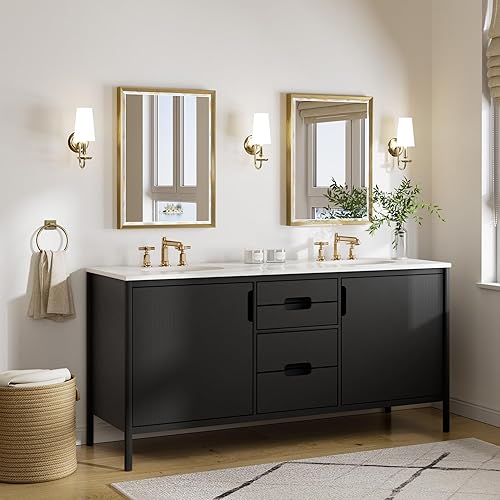 Miniatura 6 de Espejo de baño dorado, espejo de baño dorado cepillado de 22 x 30 pulgadas, borde biselado, espejo rectangular de tocador de baño con marco de metal