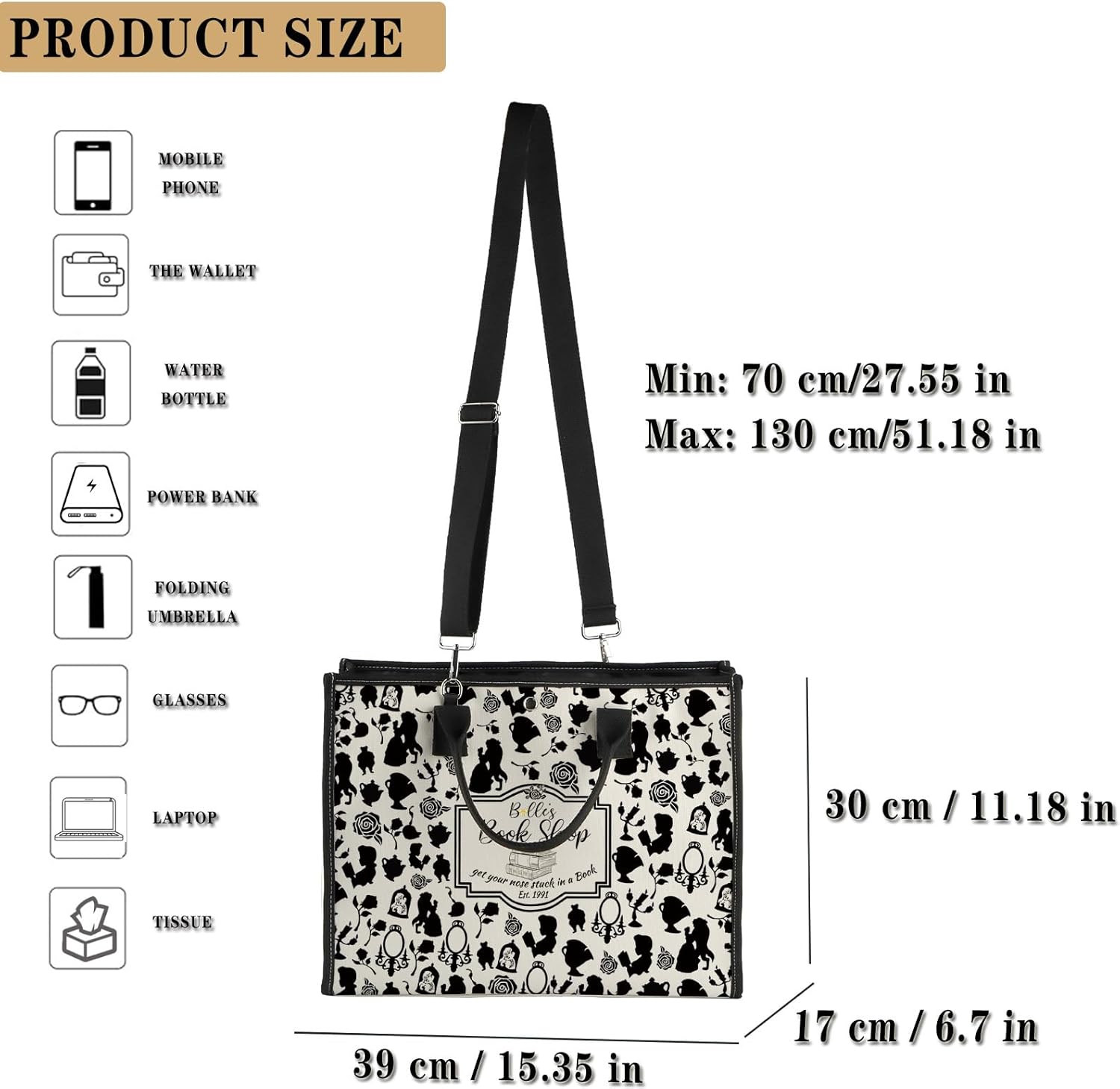 GJTIM Beauty Movie Inspired Gift Princess Cartoon Movie Fans Gift Fairy Princess Canvas Tote Bag for Book Lovers