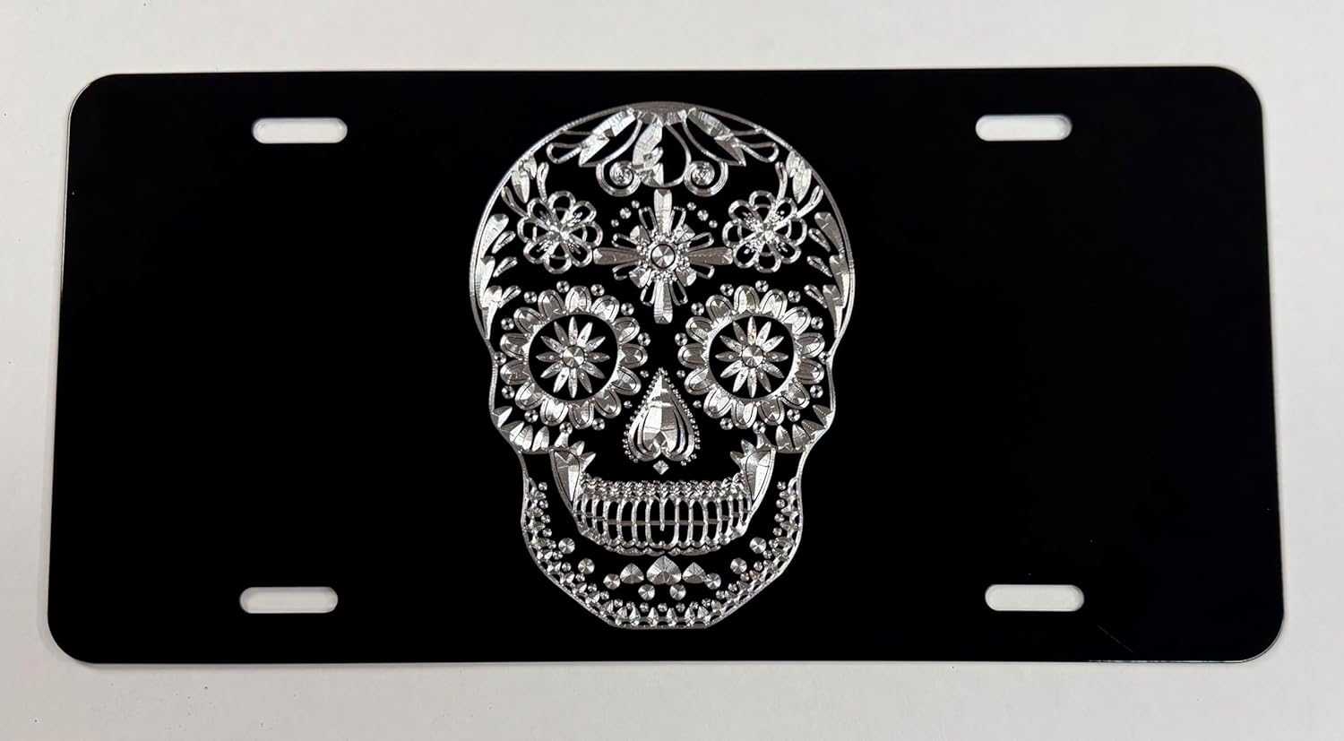 Candy Sugar Skull Diamond Etched Engraved Black License Plate #1 Gift on the Internet