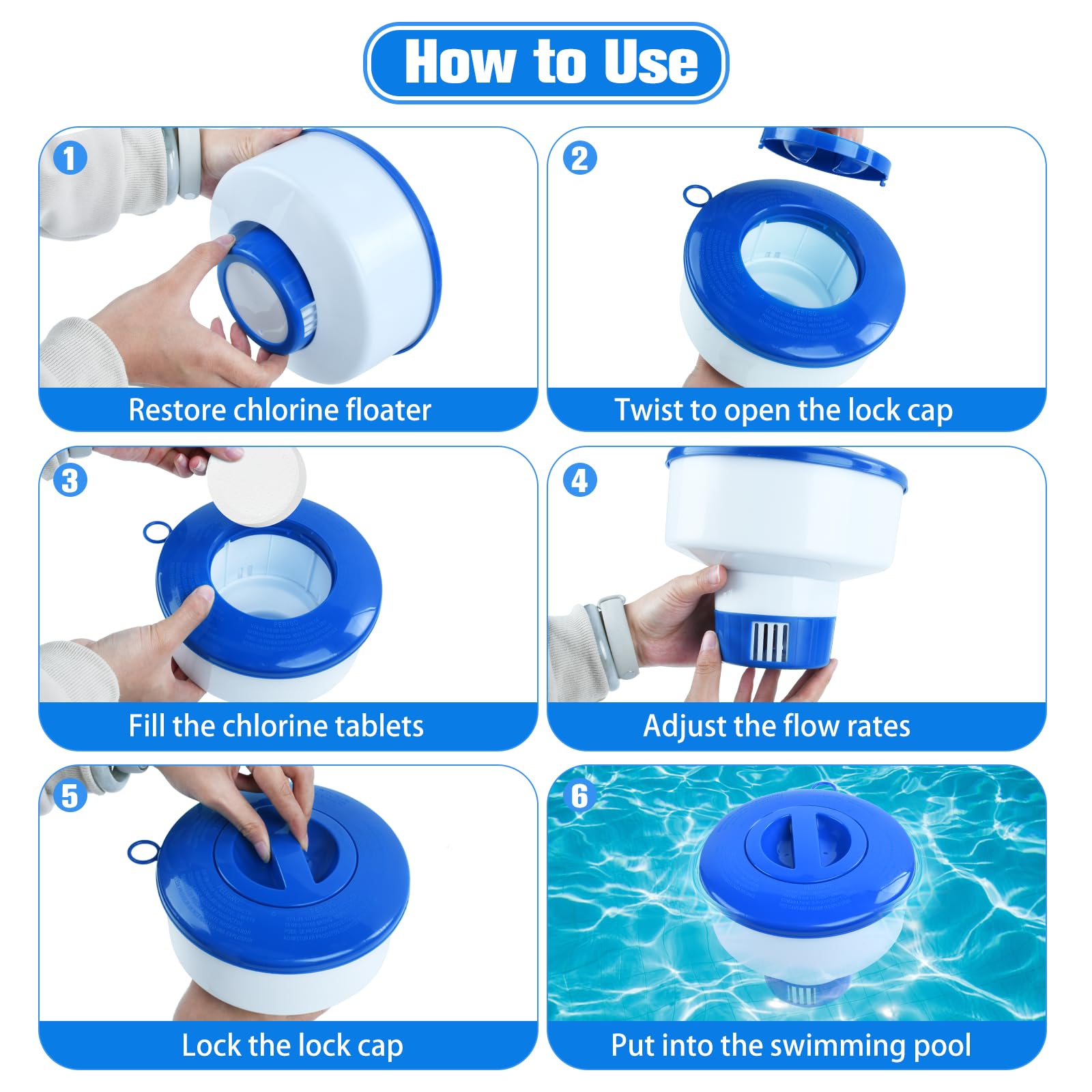 7" Distributeur de Chlore Flottant, Diffuseur Chlore Piscine, Distributeur de Chlore pour Piscine, Distributeur Flottant, Diffuseur de Chlore pour Piscine/Spa/Fontaines