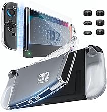 HEYSTOP Case for Nintendo Switch 2 Models, Transparent Dockable Soft TPU Case with Switch 2 Screen Protector and Silicone Thumb Caps for Nintendo Switch 2 Controller