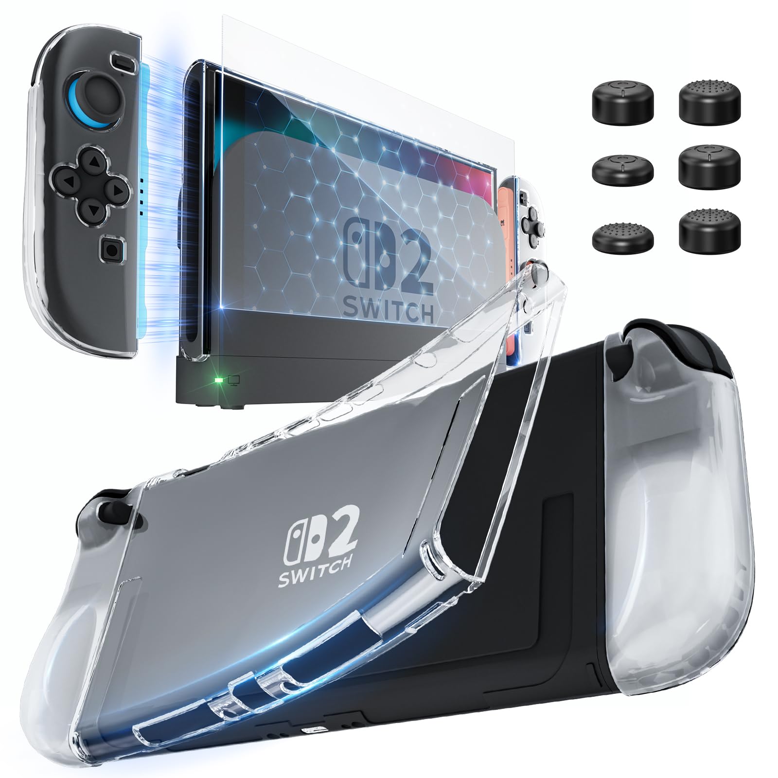 HEYSTOP [120 Pezzi] Cover per Nintendo Switch 2 Custodia Protettiva Trasparente per PC per Nintendo Switch 2 con Protezione per Lo Schermo Switch 2 e Copri-Pollici per Accessorio Console Switch 2
