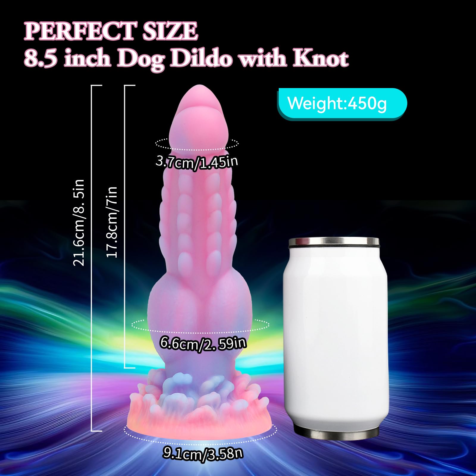 Monster Dildo, 8.5inch Fantasy Realistic Dog Dildos with Knot Luminous Silicone Thick Pink Anal Dildo Adult Sex Toys with Suction Cup for G Spot Women Men Couple Strap on Play: Regular