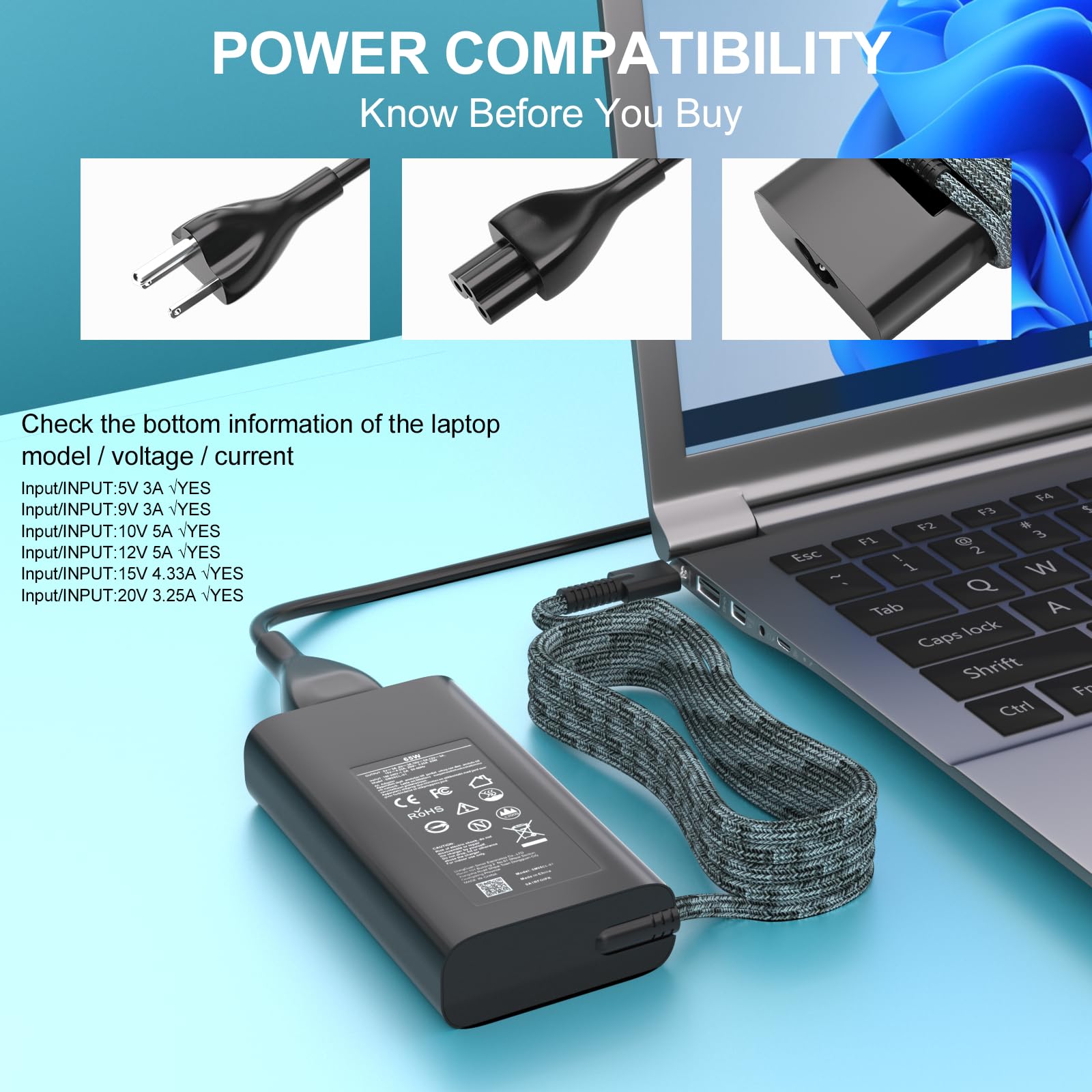 Caricatore USB-C Da 65W Per HP ZBook 8 G1i, OmniBook 7, OmniBook 5 E OmniBook X Flip – Alimentatore Con Cavo UE, Non Per 90W/100W