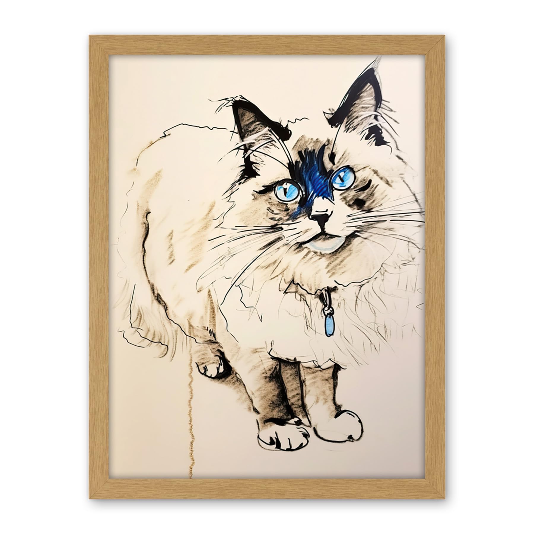 Artery8 Blue Point Ragdoll Cat Sketch Drawing Portrait Artwork Framed Wall Art Print 18X24 Inch