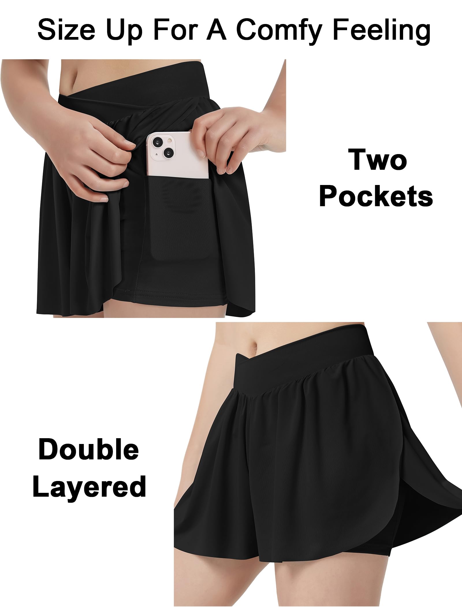 EXARUS Pantalones cortos cruzados para niñas, falda 2 en 1, falda atlética para correr, niños de 6 a 14 años