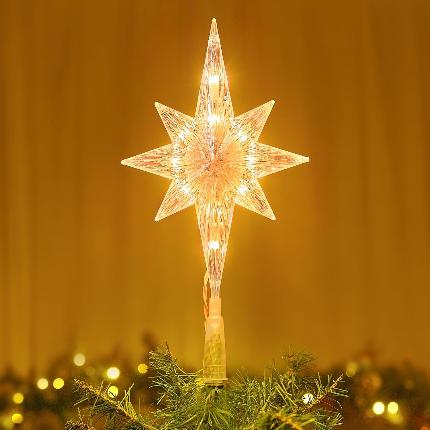 Christmas Star Tree Topper, Transparency Bethlehem Hexagram 3D Star Tree Toppers, Built-in 10 Bulbs for String Lights Indoor Christmas Holiday Decor Bethlehem Star 1 Pack