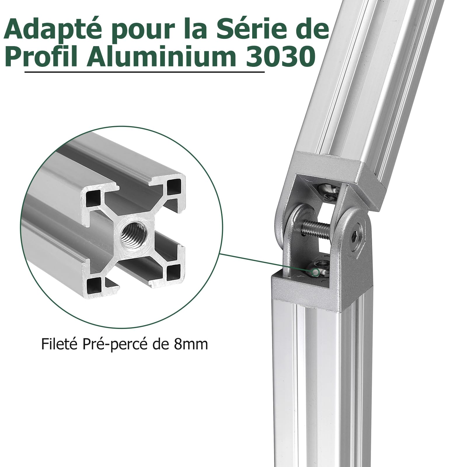 JiGiU 2PCS Connecteur Profilé Aluminium 3030 Argent | Charnière Profilé d'Aluminium 3030 Connecteur, Poignée de Serrage, Coudé Réglable Angle, pour Profil d'Aluminium
