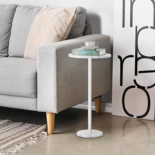 Miniatura 3 de Juego de 2 mesas auxiliares redondas blancas, mesa auxiliar pequeña, mesa moderna con pedestal para bebidas con base de mármol para espacios