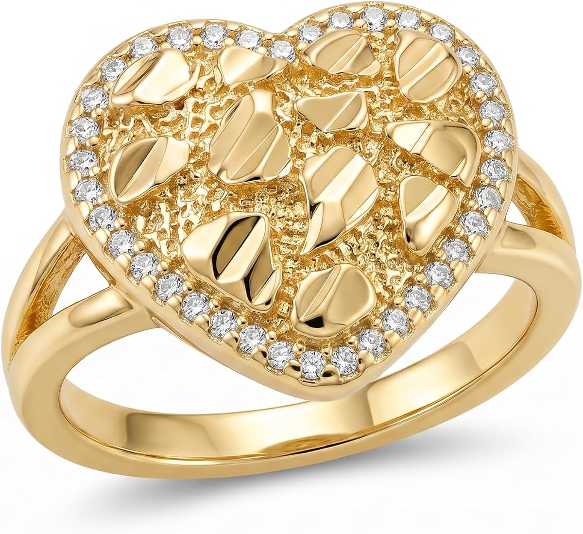 14K Gold Plated Heart Nugget Ring for Women, Trendy Statement Fashion Ring