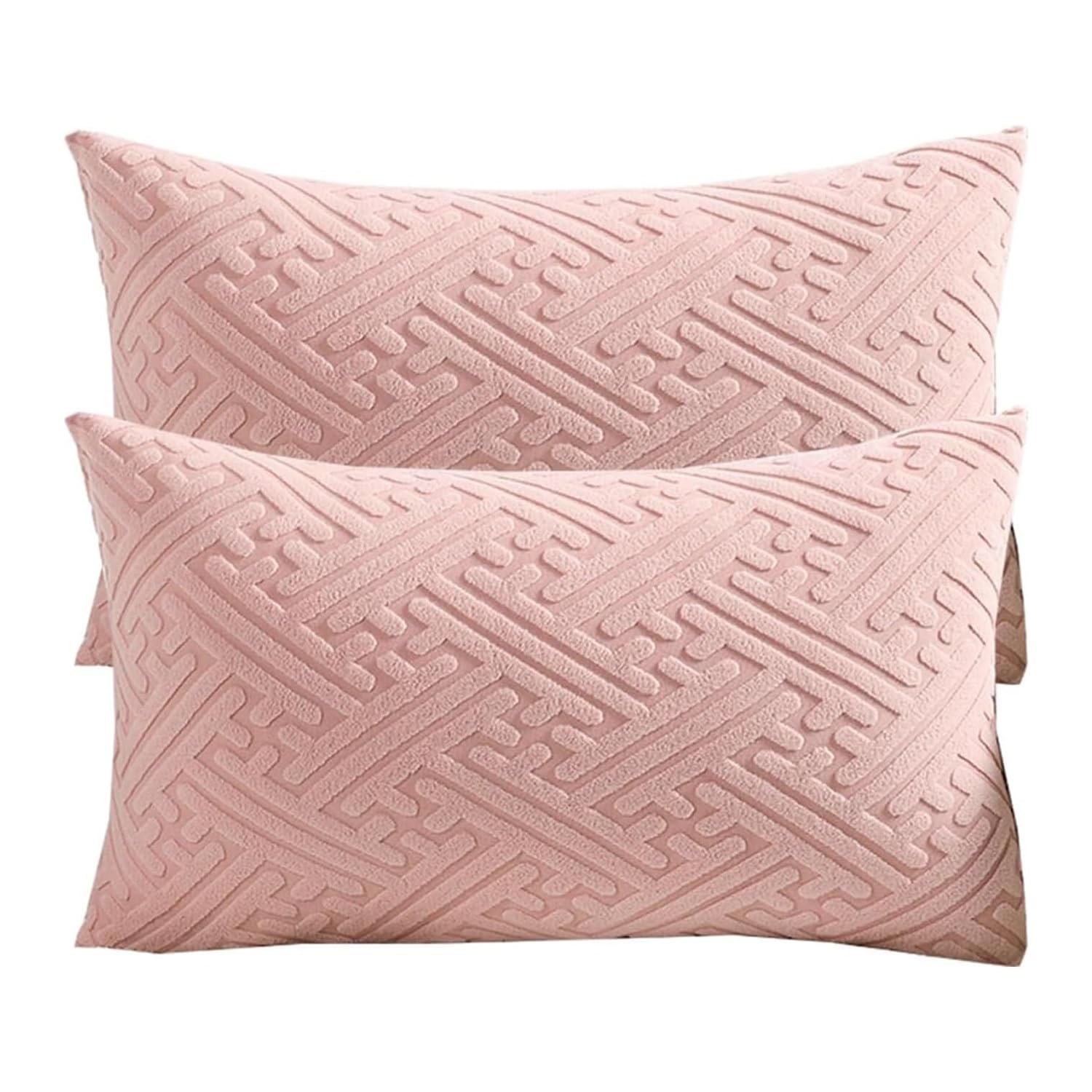 Housse de coussin velours rose 70x60cm taie oreiller lit moderne