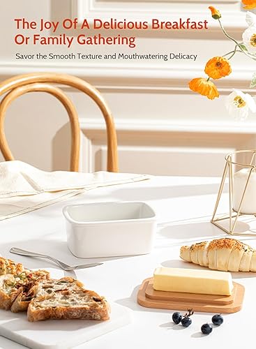 Miniatura 3 de Sweese - Mantequera de porcelana con tapa, perfecto para mantequilla de este y oeste, Blanco