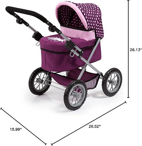 Miniatura 6 de Bayer Cochecito de moda - Borgoña, rosa, corazones - Incluye bolsa de hombro, se adapta a muñecas de hasta 18 pulgadas, mango ajustable, juego de