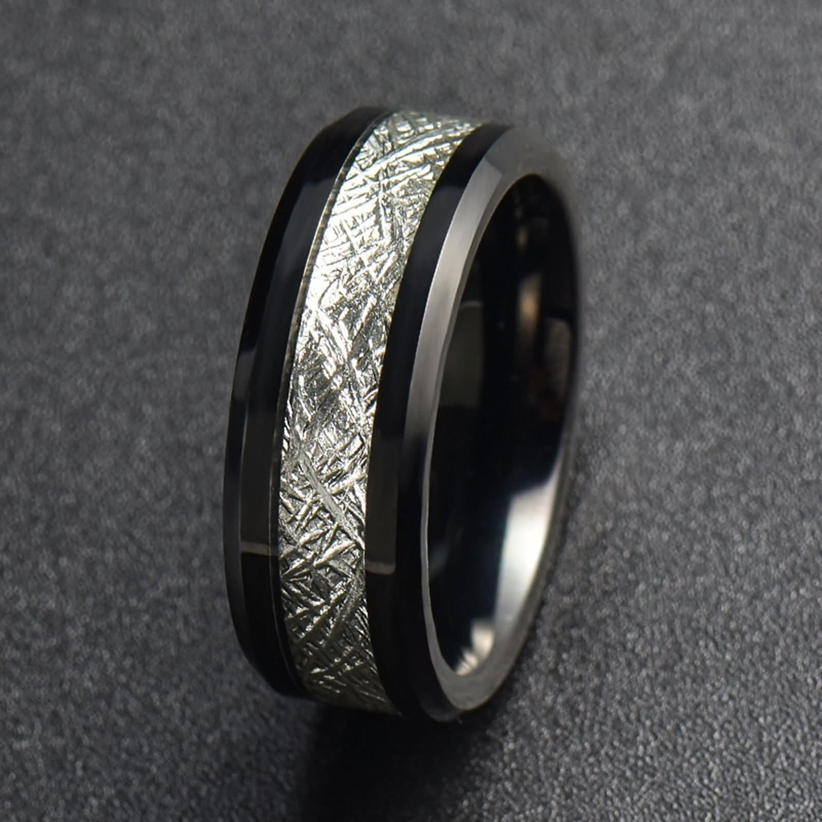 Daesar Bague Personnalisable Couple, Set de Bague Femme et Homme Tungstène Ronde 8MM Poli et Mat Bague de Fiançailles Noir