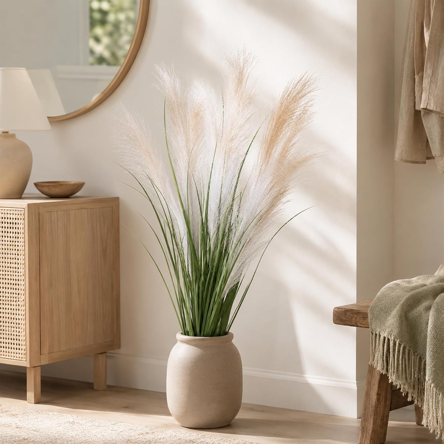 4 Pcs Artificial Grass Plant, 40cm Tall Wheatgrass Cattails Fake Grass Decorations Ornamental Grasses, Outdoor Fake Grasses for Garden Shop Office Home Decor Green