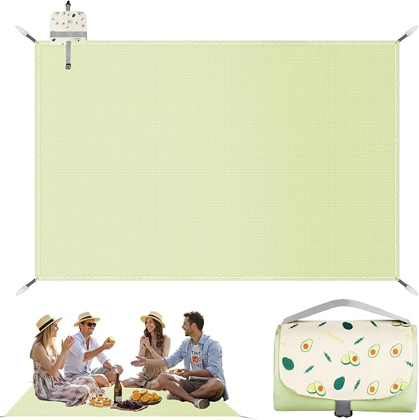Manta Picnic Impermeable Verde 150 x 210 cm, Tapete de Picnic con Asa, Compacta Manta de Playa, Manta Picnic Portátil, Tapete de Picnic Plegable para Interiores, Playa, Camping, Viajes, Césped, Parque - 1