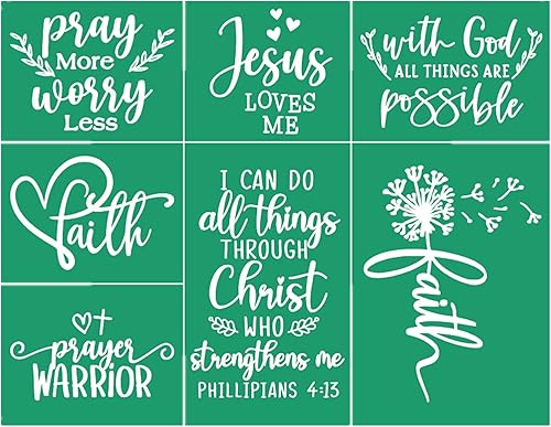 JAJADO Plantillas adhesivas de fe cristiana, plantillas reutilizables de pantalla de seda, versículos religiosos de la Biblia, plantillas de pintura